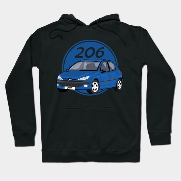 car peugeot 206 sporty cartoon vector blue navy Hoodie by creative.z